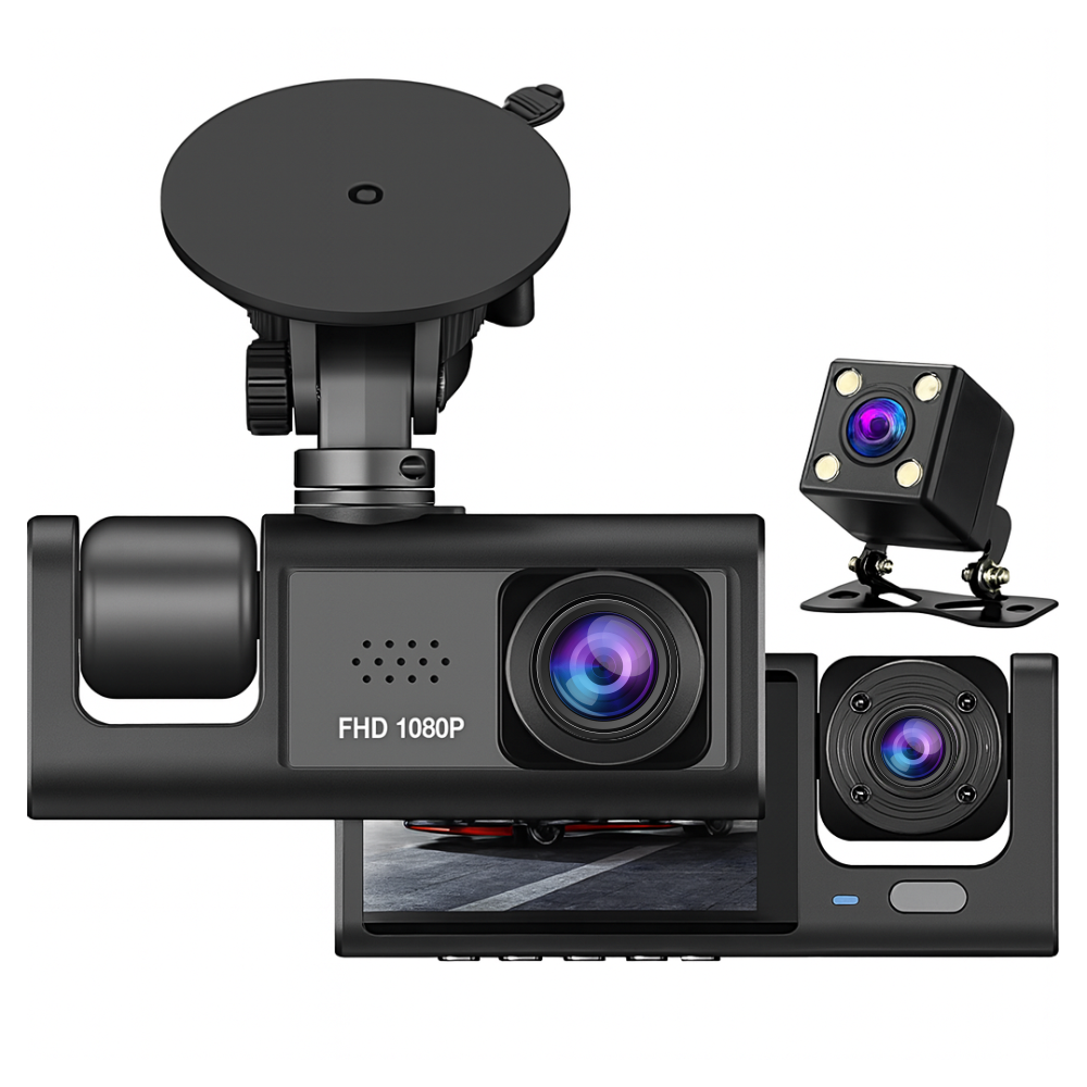 🚗 Dash Cam 3 Lentes | Full HD 1080p | Protección Total en Carretera