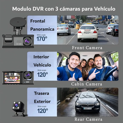 🚗 Dash Cam 3 Lentes | Full HD 1080p | Protección Total en Carretera