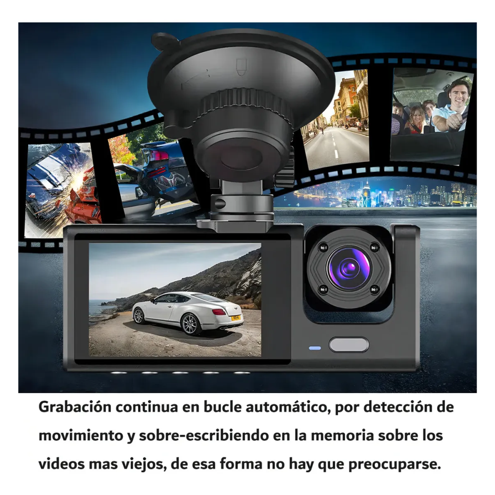 🚗 Dash Cam 3 Lentes | Full HD 1080p | Protección Total en Carretera